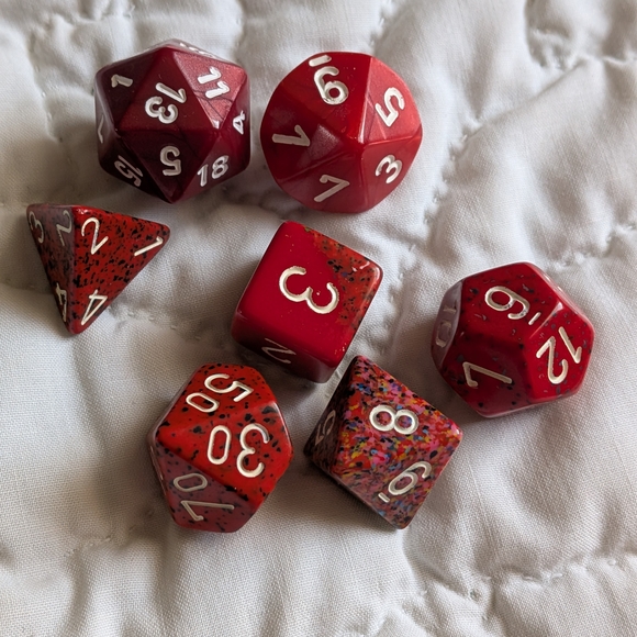 Chessex Other - Chessex Red Dice Set Dungeon And Dragons Or AD&D Pathfinder 7 Die Mixed Patterns